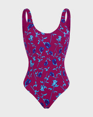 Low-back Swimsuit One-piece Roses - Red Crimson purple / Vilebrequin Online