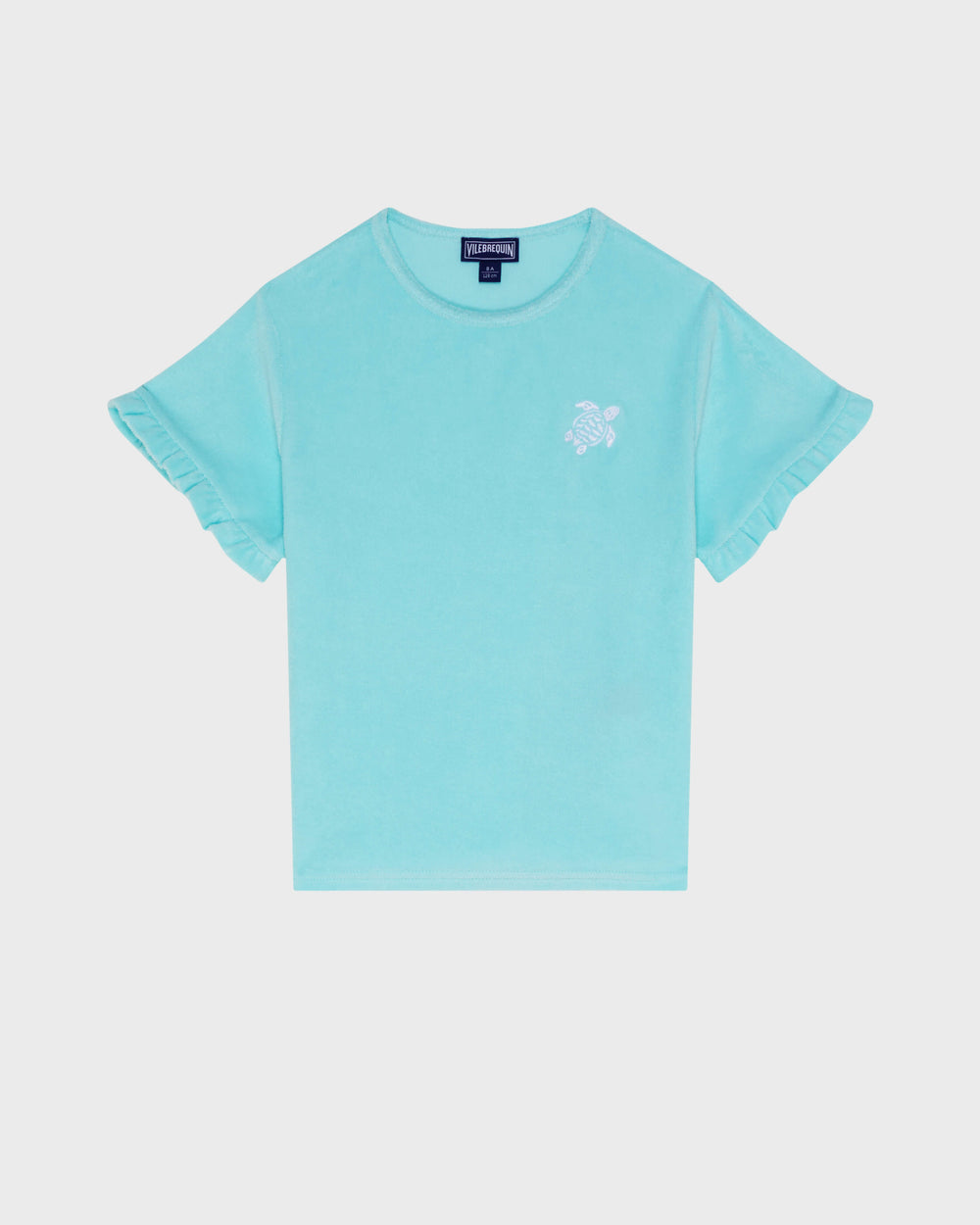 Girls Terry T-shirt Embroidered Turtle - Blue Oxygene / Vilebrequin On sale