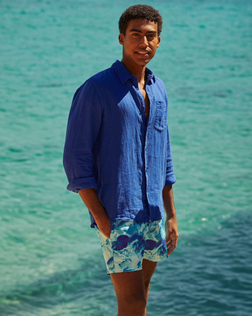 Stretch Short Swim Trunks Coral Reef - Blue Oxygene / Vilebrequin US