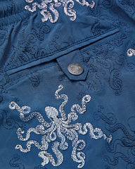 Embroidered Swim Trunks Octopus in Stripes - Limited Edition - Blue Evening / Vilebrequin Outlet