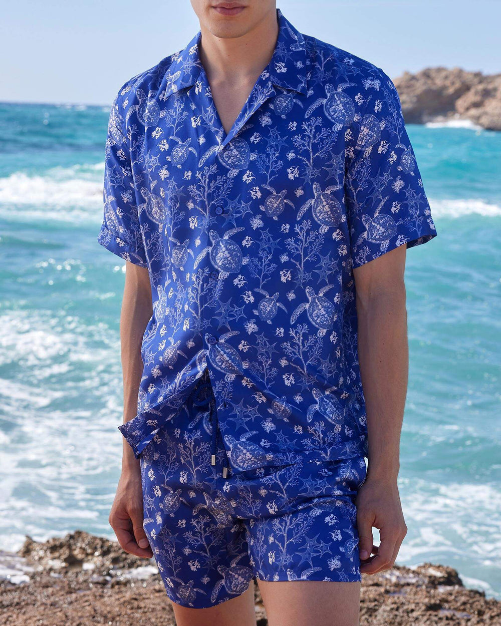 Silk Bowling Shirt X-Ray Turtles - Blue Marrakech / Vilebrequin Discount