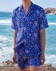 Silk Bowling Shirt X-Ray Turtles - Blue Marrakech / Vilebrequin Discount
