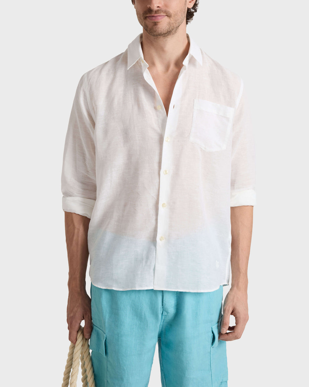Linen and Cotton Shirt Solid - White / Vilebrequin For sale