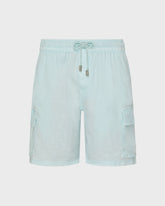 Linen Bermuda Shorts Cargo Pockets Natural Dye - Blue Pacific / Vilebrequin Online