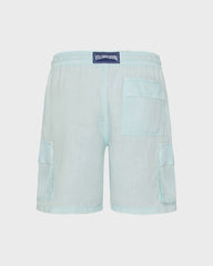 Linen Bermuda Shorts Cargo Pockets Natural Dye - Blue Pacific / Vilebrequin Online