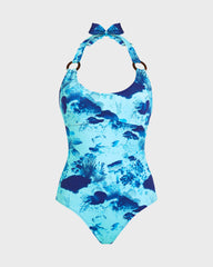 Halter One-piece Swimsuit Coral Reef - Blue Oxygene / Vilebrequin Sale