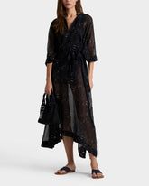 Long Crêpe Georgette Kaftan Bubble 3D - Black / Vilebrequin For sale