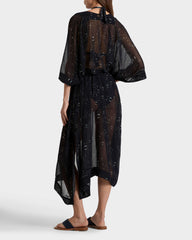 Long Crêpe Georgette Kaftan Bubble 3D - Black / Vilebrequin For sale