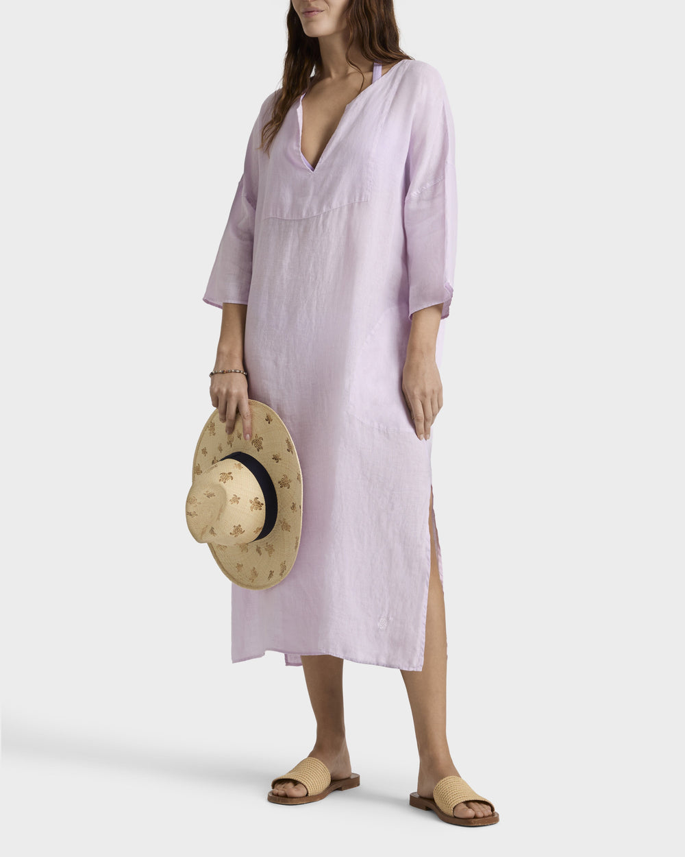 Linen Kaftan Solid - Purple Fleur / Vilebrequin Discount