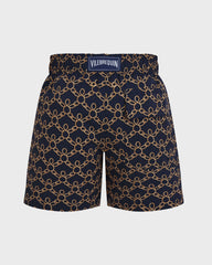 Boys Stretch Swim Shorts Turtles Chain - Blue Navy / Vilebrequin New