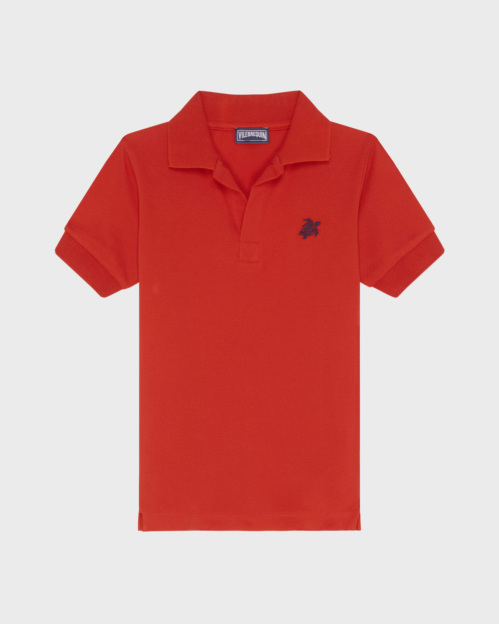Boys Pique Cotton Polo Embroidered Turtle - Poppy red / Vilebrequin Sale