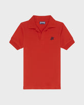 Boys Pique Cotton Polo Embroidered Turtle - Poppy red / Vilebrequin Sale
