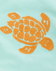 Boys Organic Cotton T-shirt Embroidered Turtle - Green Caribbean / Vilebrequin For sale