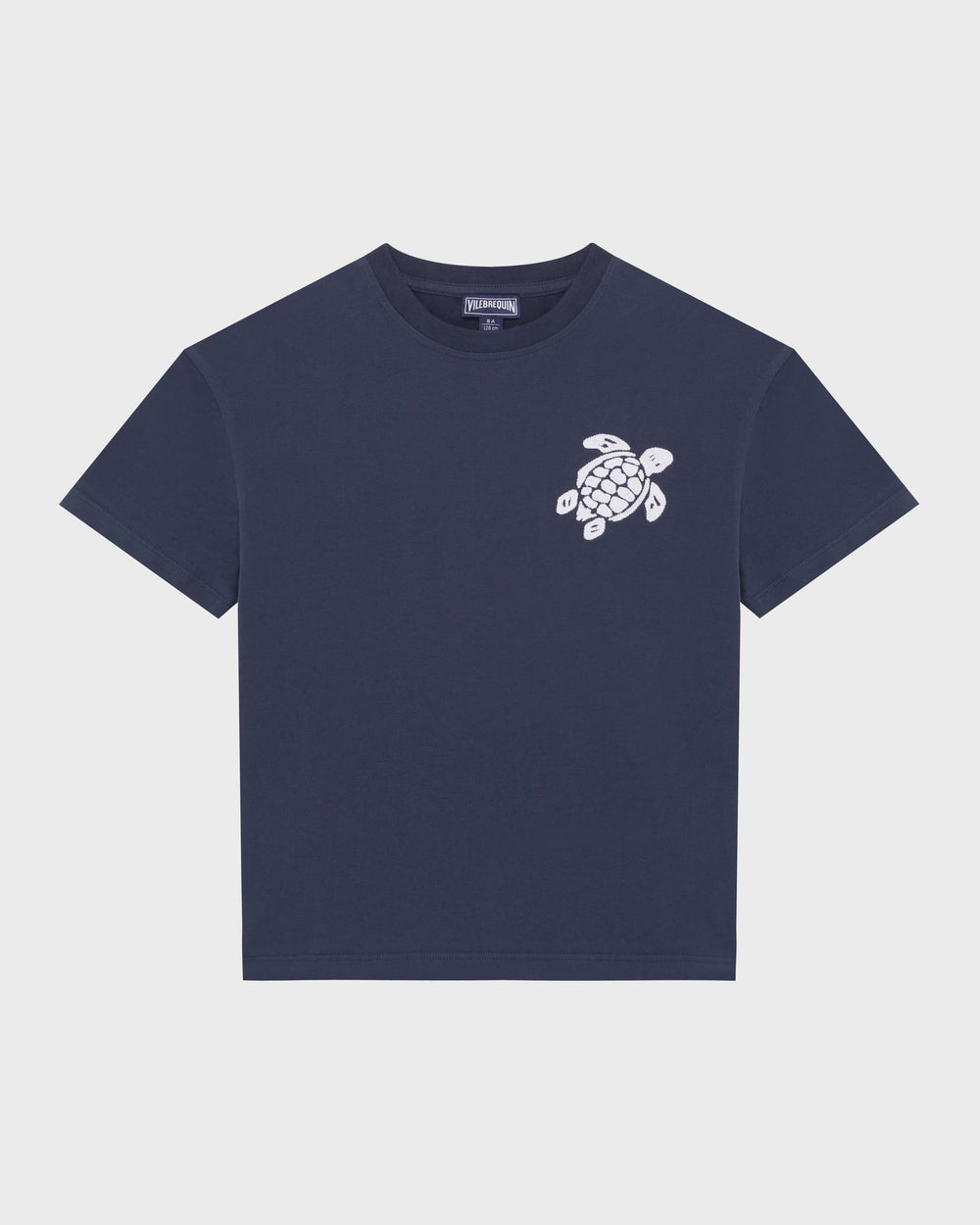 Boys Organic Cotton T-shirt Embroidered Turtle - Blue Navy / Vilebrequin For sale