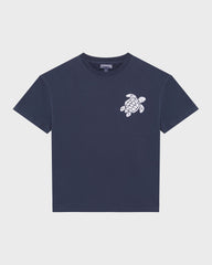 Boys Organic Cotton T-shirt Embroidered Turtle - Blue Navy / Vilebrequin For sale