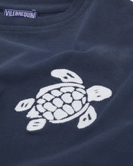 Boys Organic Cotton T-shirt Embroidered Turtle - Blue Navy / Vilebrequin For sale