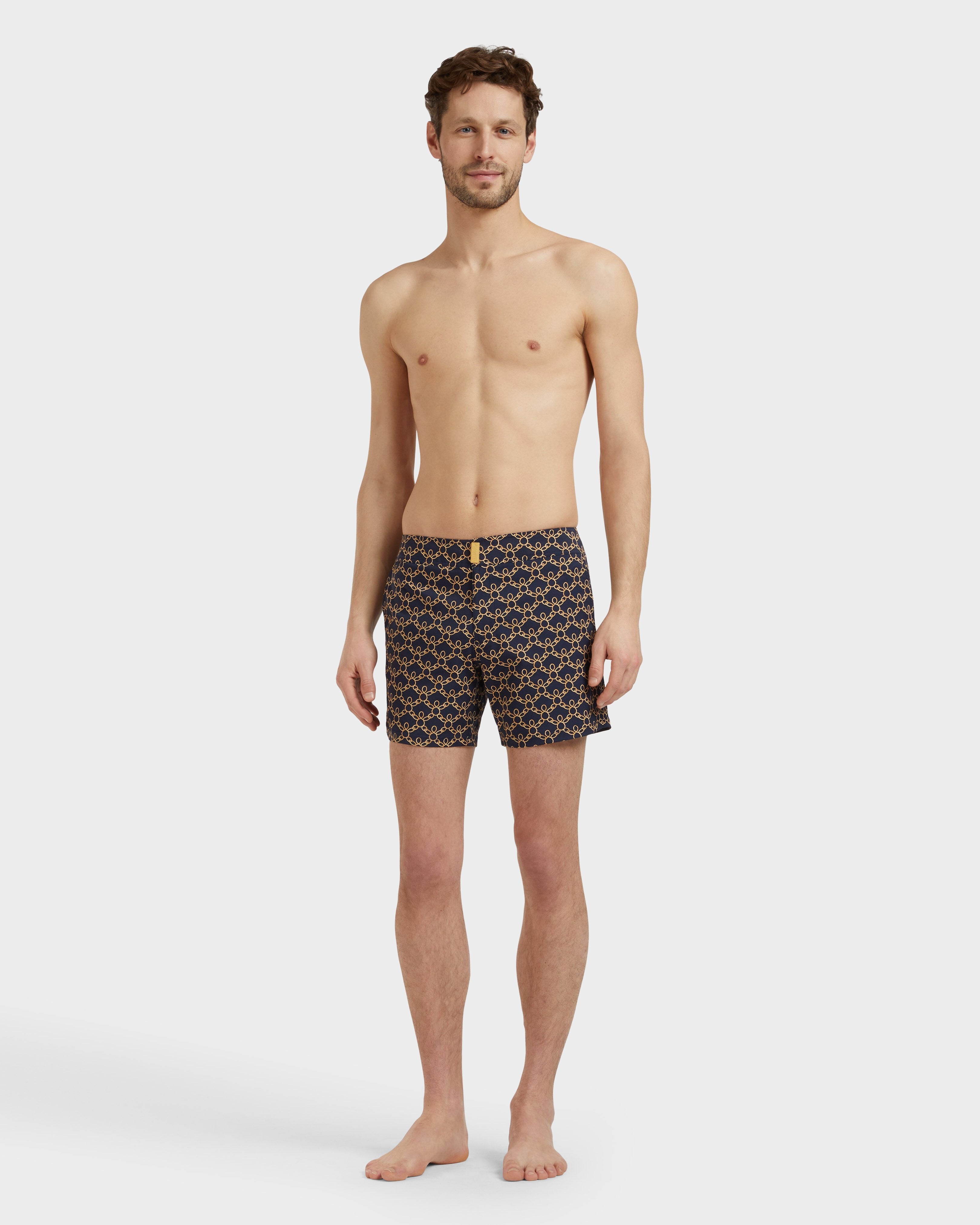 Stretch Short Flat Belt Swim Shorts Turtles Chain - Blue Navy / Vilebrequin Sale
