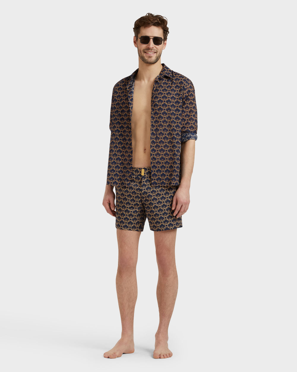 Stretch Short Flat Belt Swim Shorts Turtles Chain - Blue Navy / Vilebrequin Sale