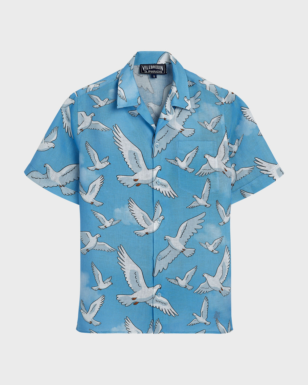 Linen Bowling Shirt Doves - VBQ x 3.PARADIS - Blue Jaipuy / Vilebrequin New