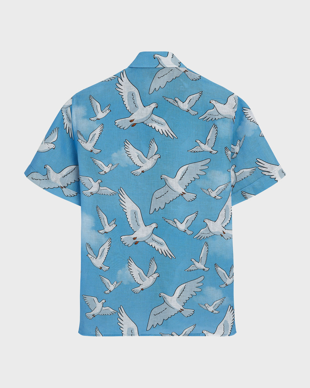 Linen Bowling Shirt Doves - VBQ x 3.PARADIS - Blue Jaipuy / Vilebrequin New
