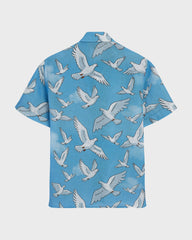 Linen Bowling Shirt Doves - VBQ x 3.PARADIS - Blue Jaipuy / Vilebrequin New