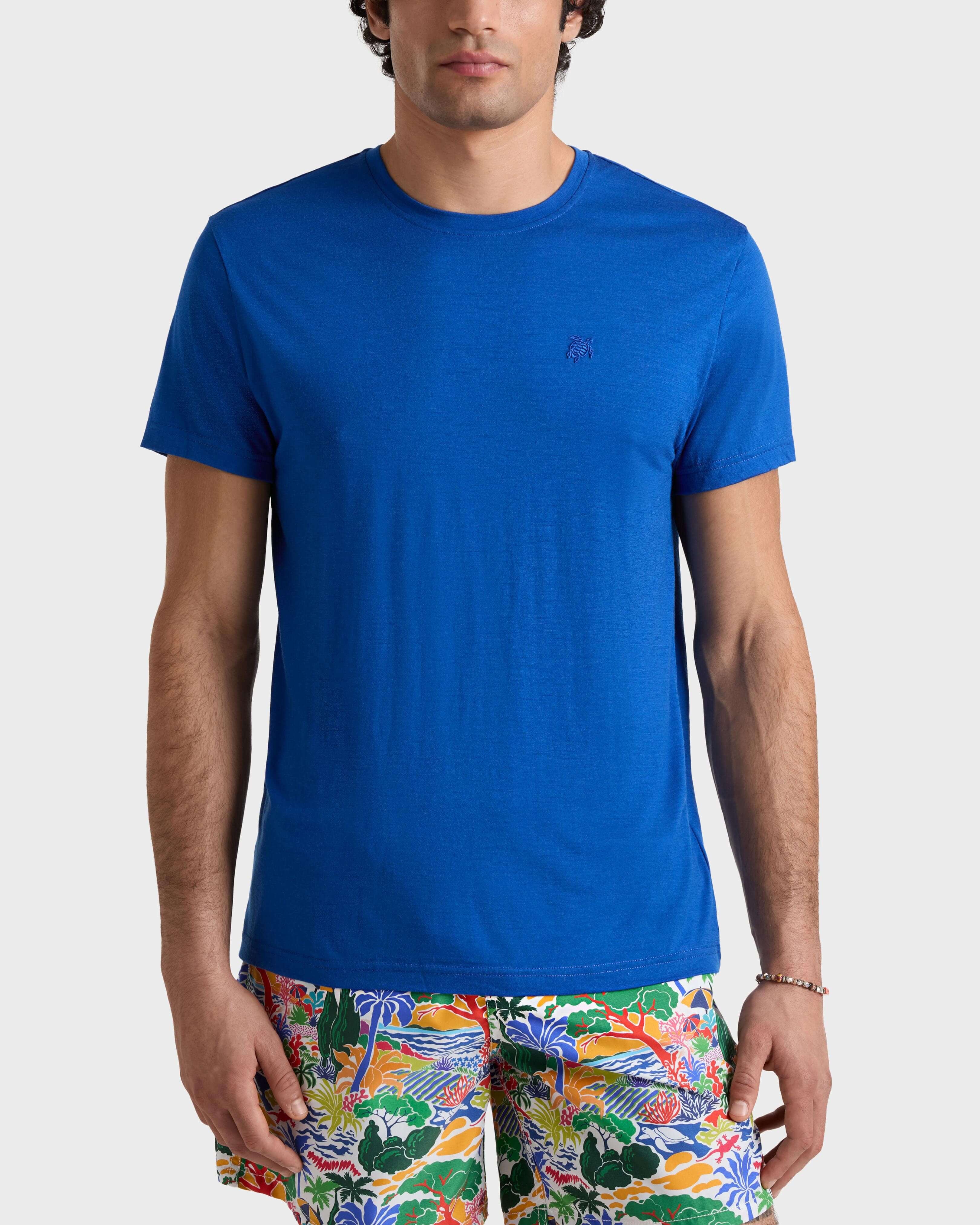 Wool T-shirt Solid - Sea blue / Vilebrequin Outlet