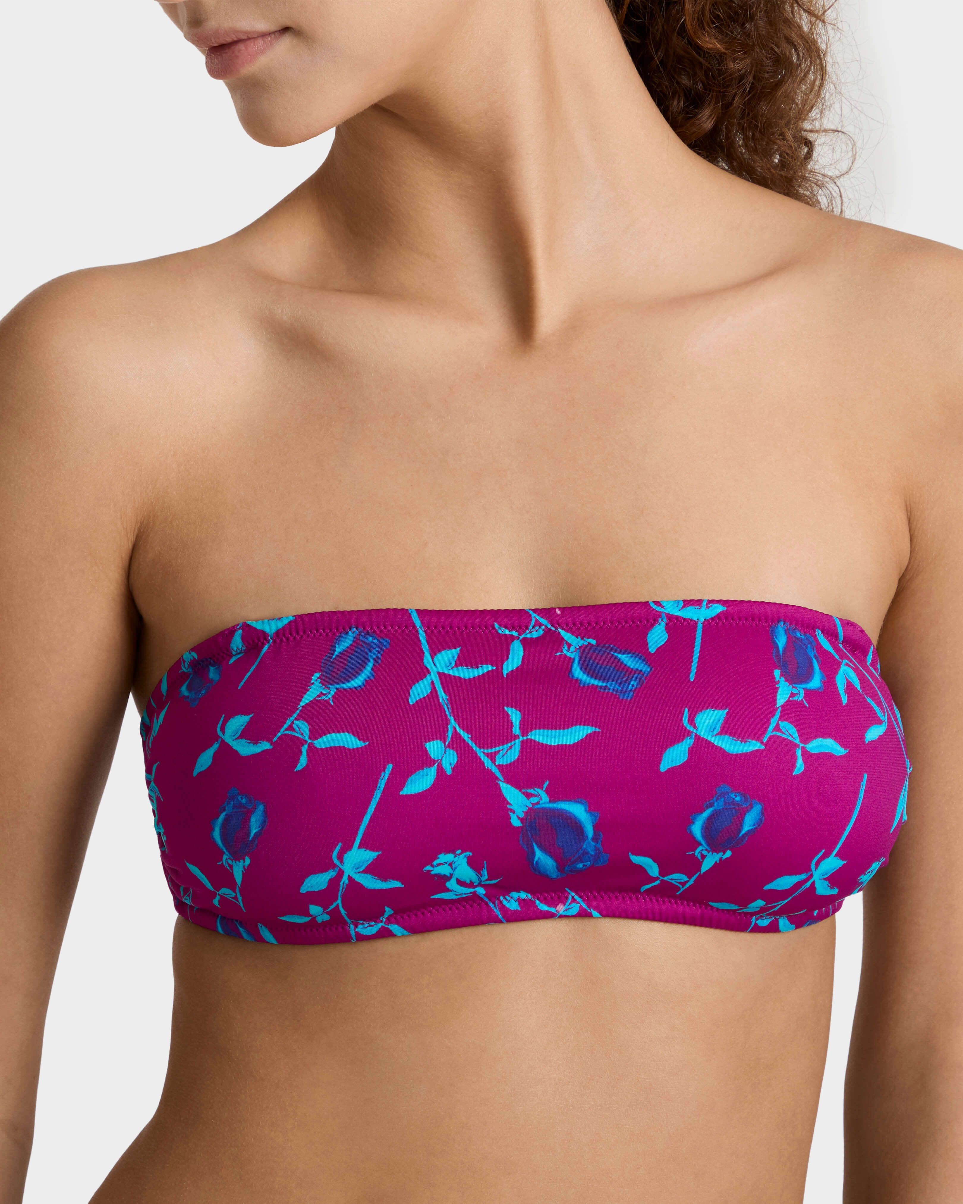 Bralette Bikini Top Roses - Red Crimson purple / Vilebrequin New