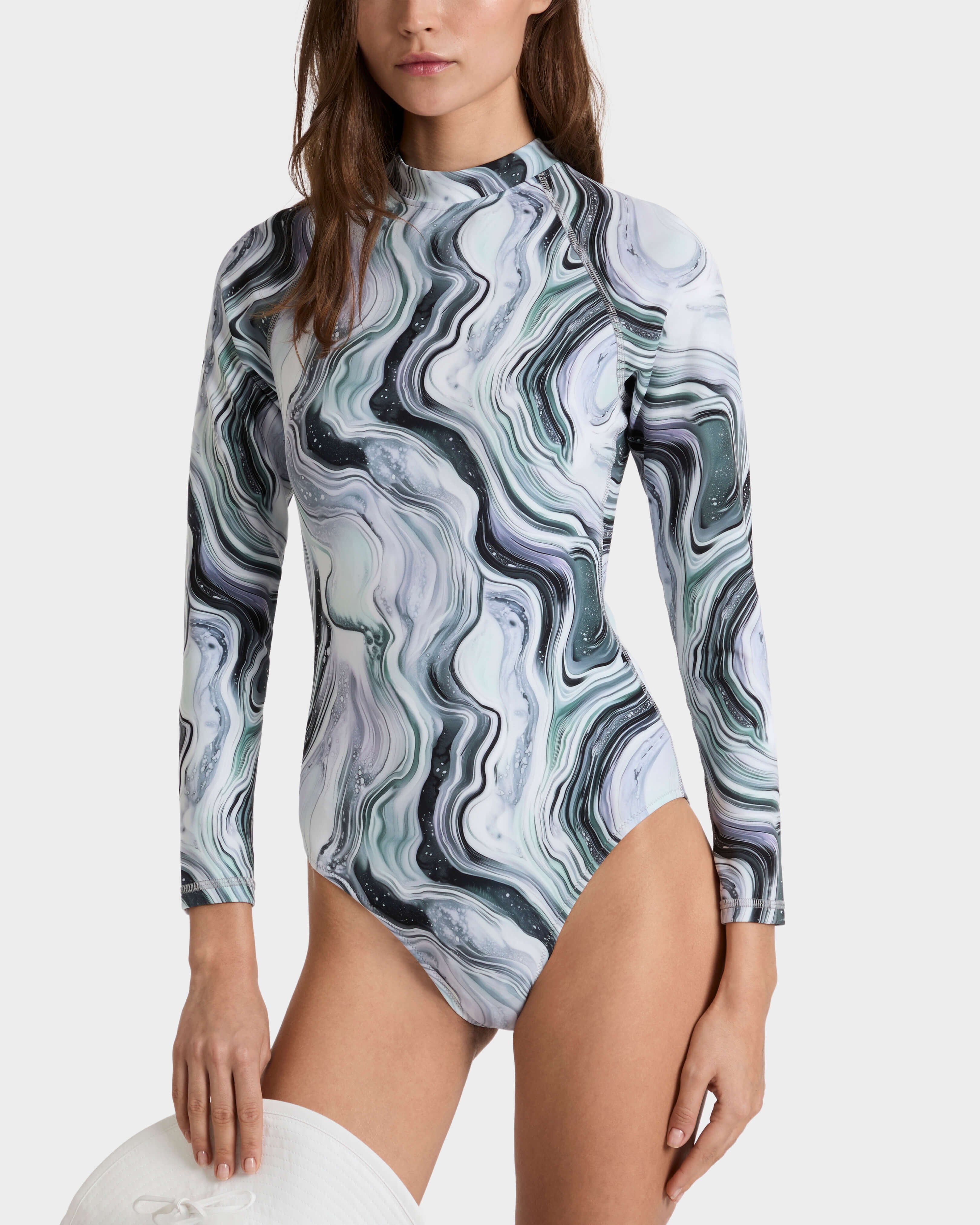 One-piece UV Protection Rashguard Marble - White / Vilebrequin On sale