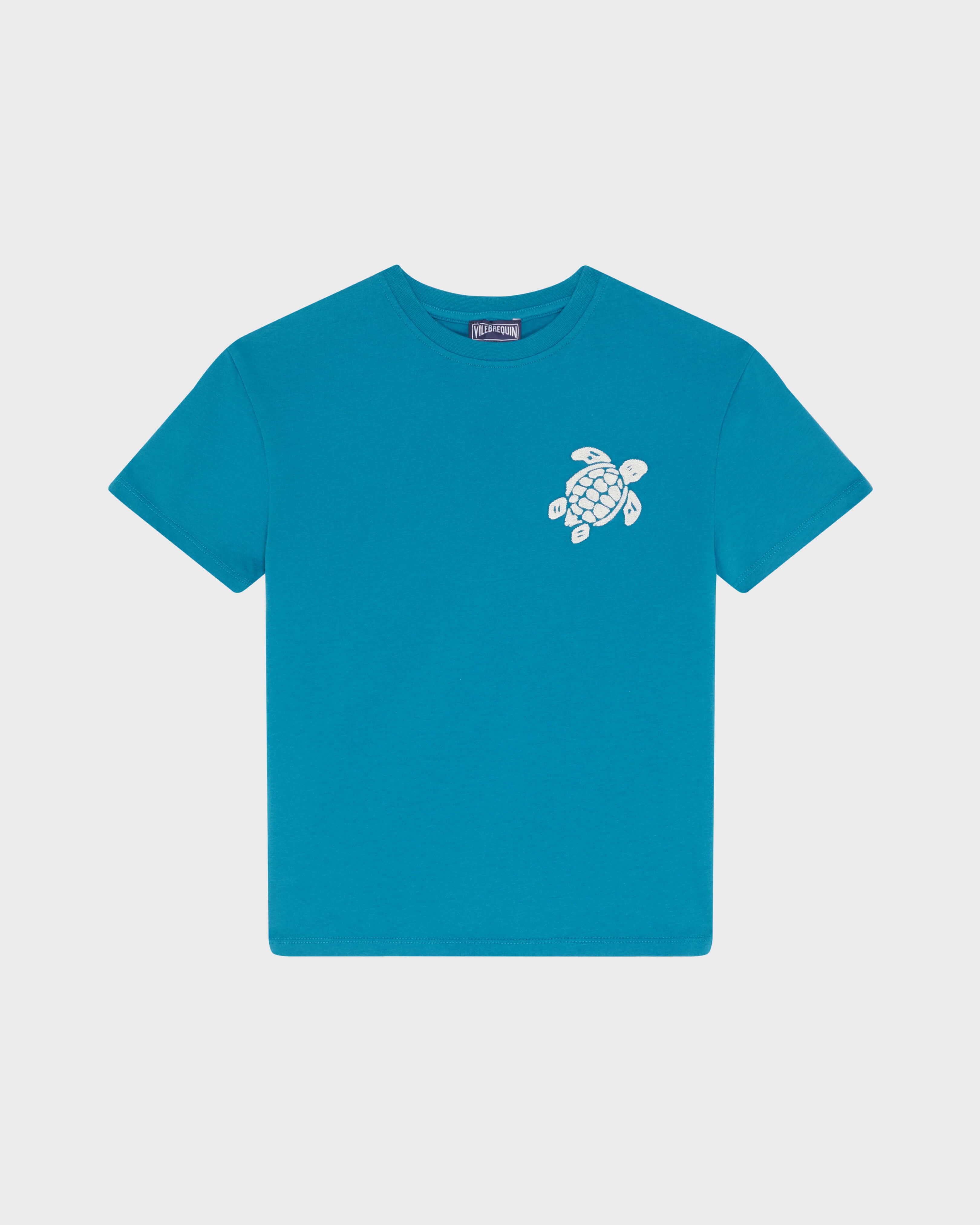 Boys Organic Cotton T-shirt Embroidered Turtle - Blue Coin coin / Vilebrequin On sale