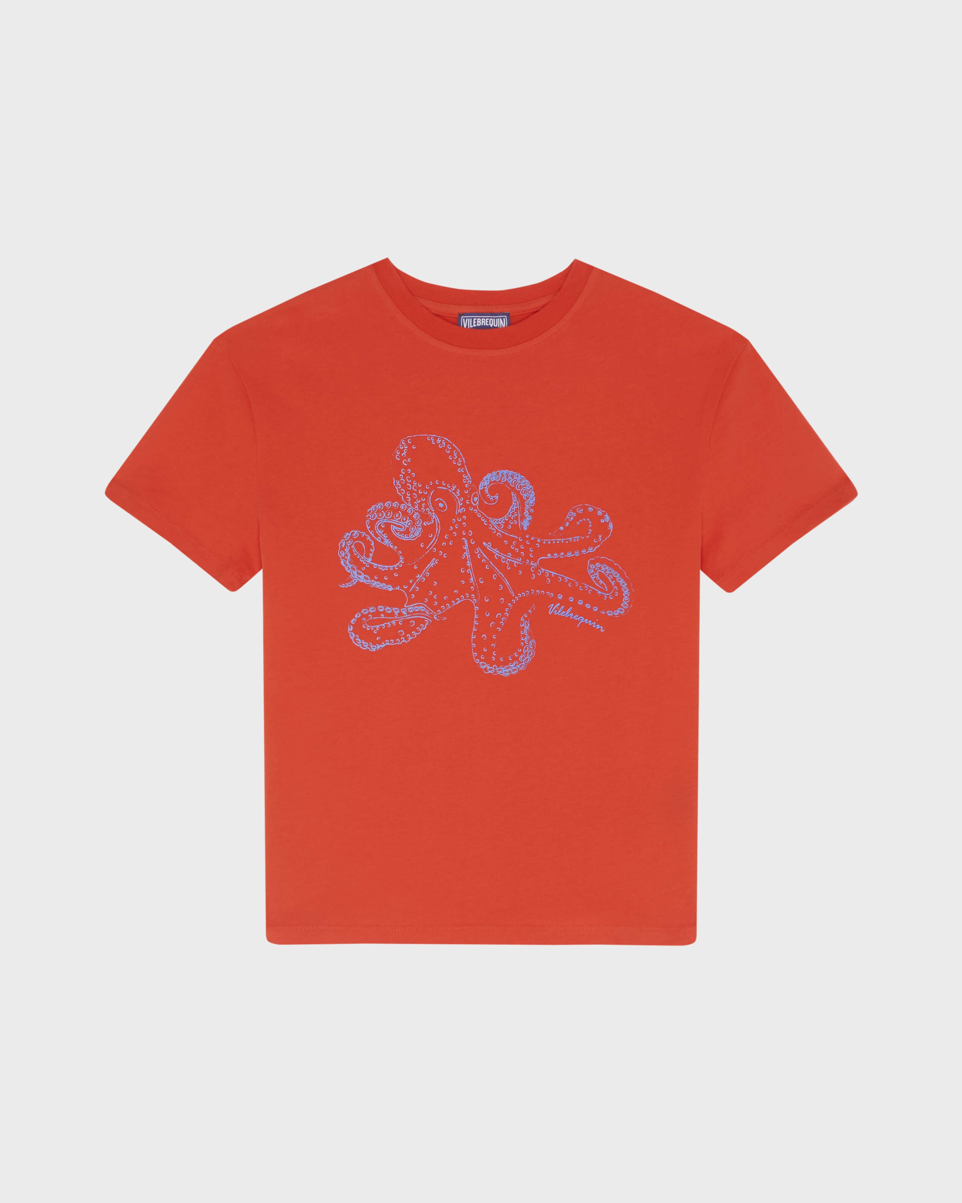 Boys Organic Cotton T-shirt Octopus - Poppy red / Vilebrequin For sale
