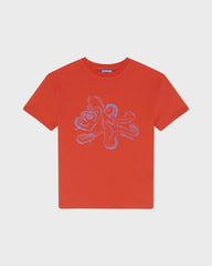 Boys Organic Cotton T-shirt Octopus - Poppy red / Vilebrequin For sale