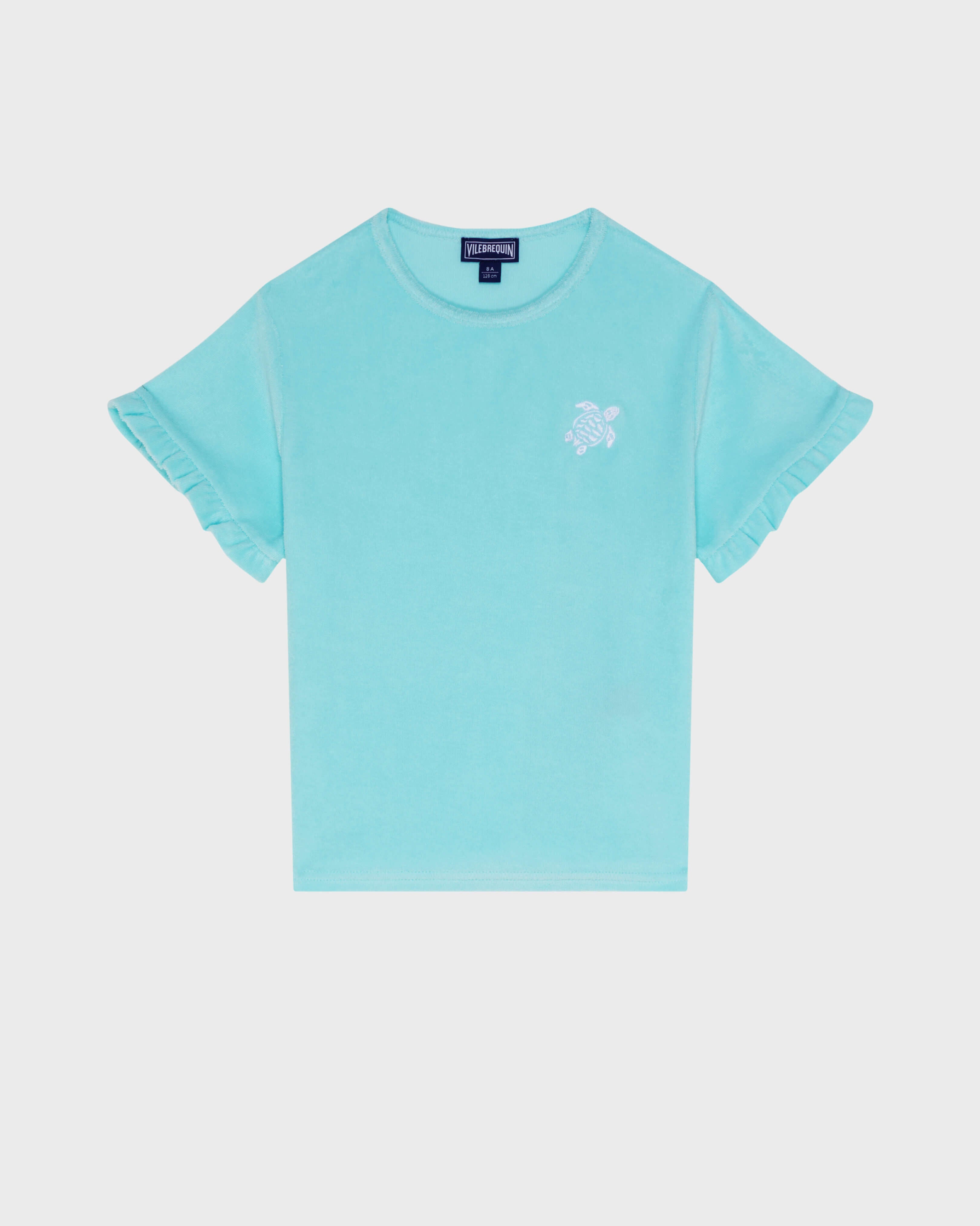Girls Terry T-shirt Embroidered Turtle - Blue Oxygene / Vilebrequin On sale