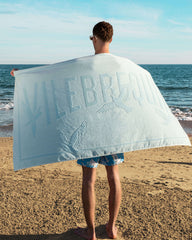 Organic Cotton Beach Towel Doves - VBQ x 3.PARADIS - Frosted blue / Vilebrequin Outlet