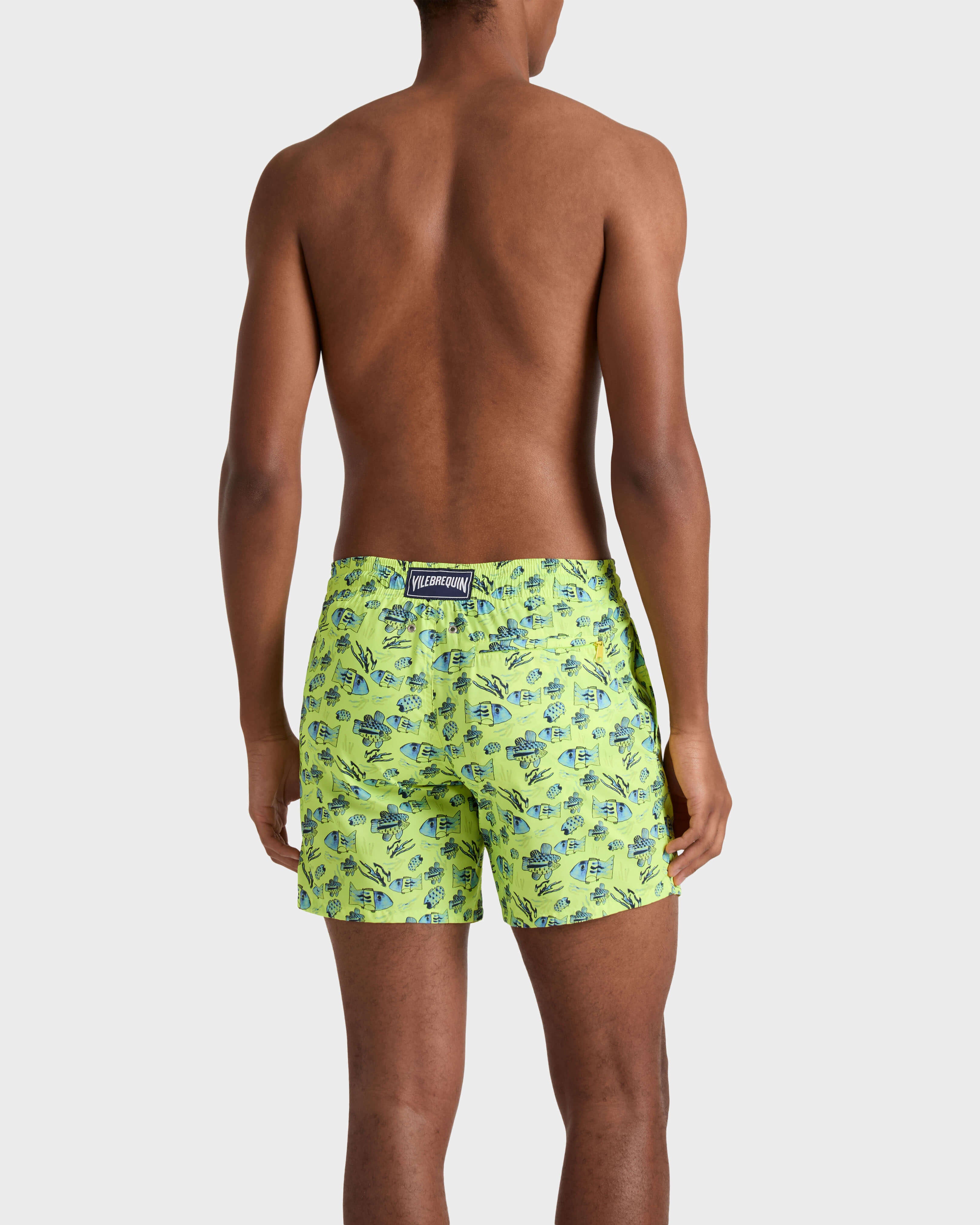 Ultra-light and packable Swim Trunks Fishies Drawing - Neon yellow / Vilebrequin Sale