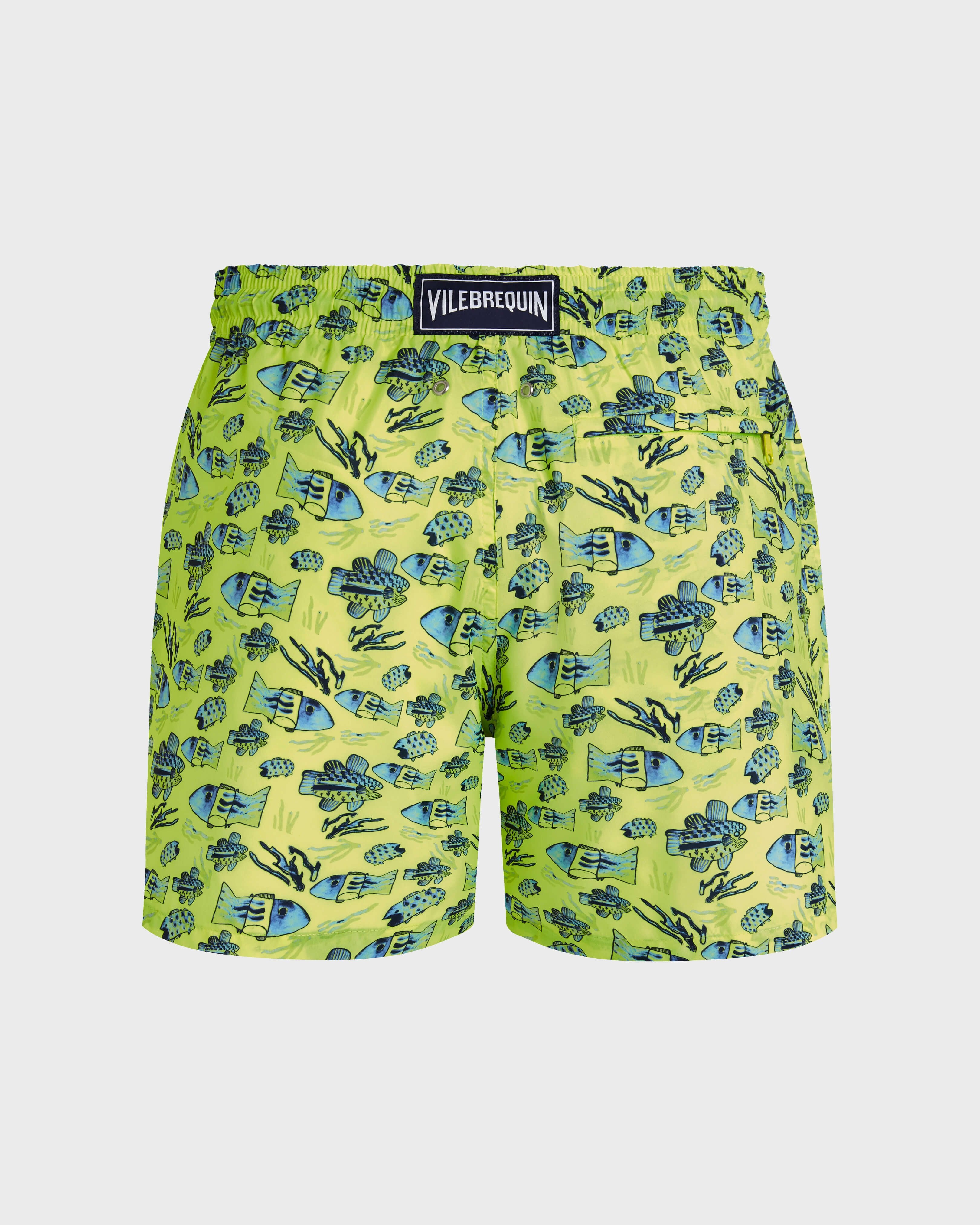 Ultra-light and packable Swim Trunks Fishies Drawing - Neon yellow / Vilebrequin Sale