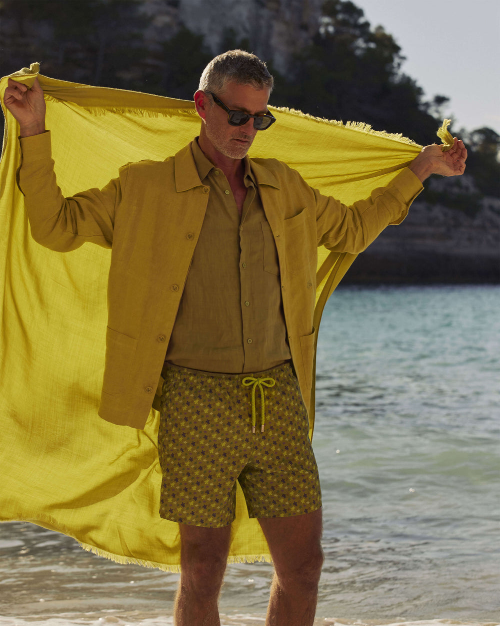 Ultra-light and packable Swim Trunks Micro Ronde des Tortues - Green Wormwood / Vilebrequin For sale