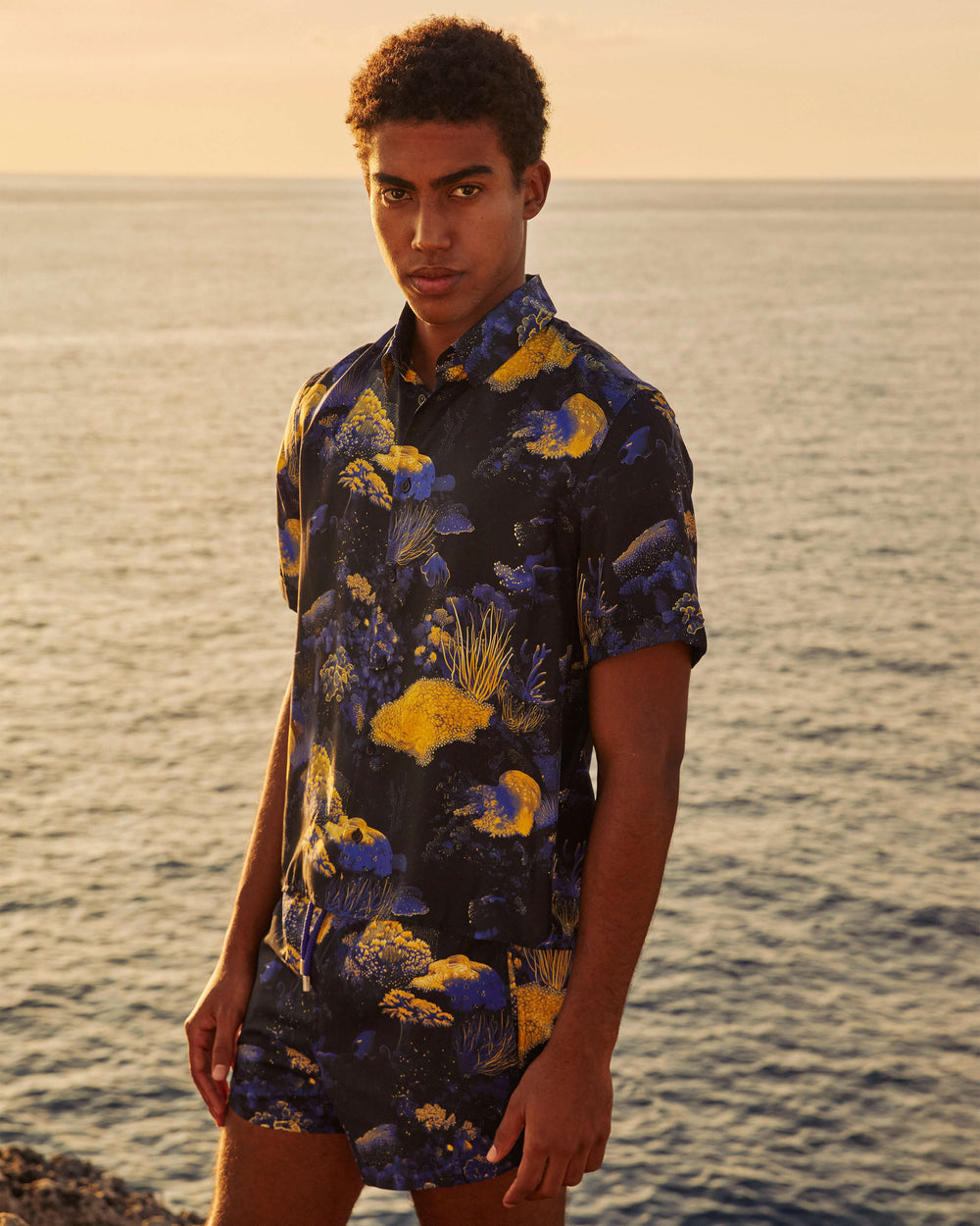 Short Stretch Swim Trunks Coral Reef - Black / Vilebrequin Outlet