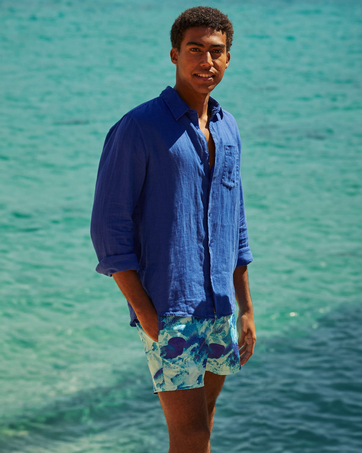 Stretch Short Swim Trunks Coral Reef - Blue Oxygene / Vilebrequin US