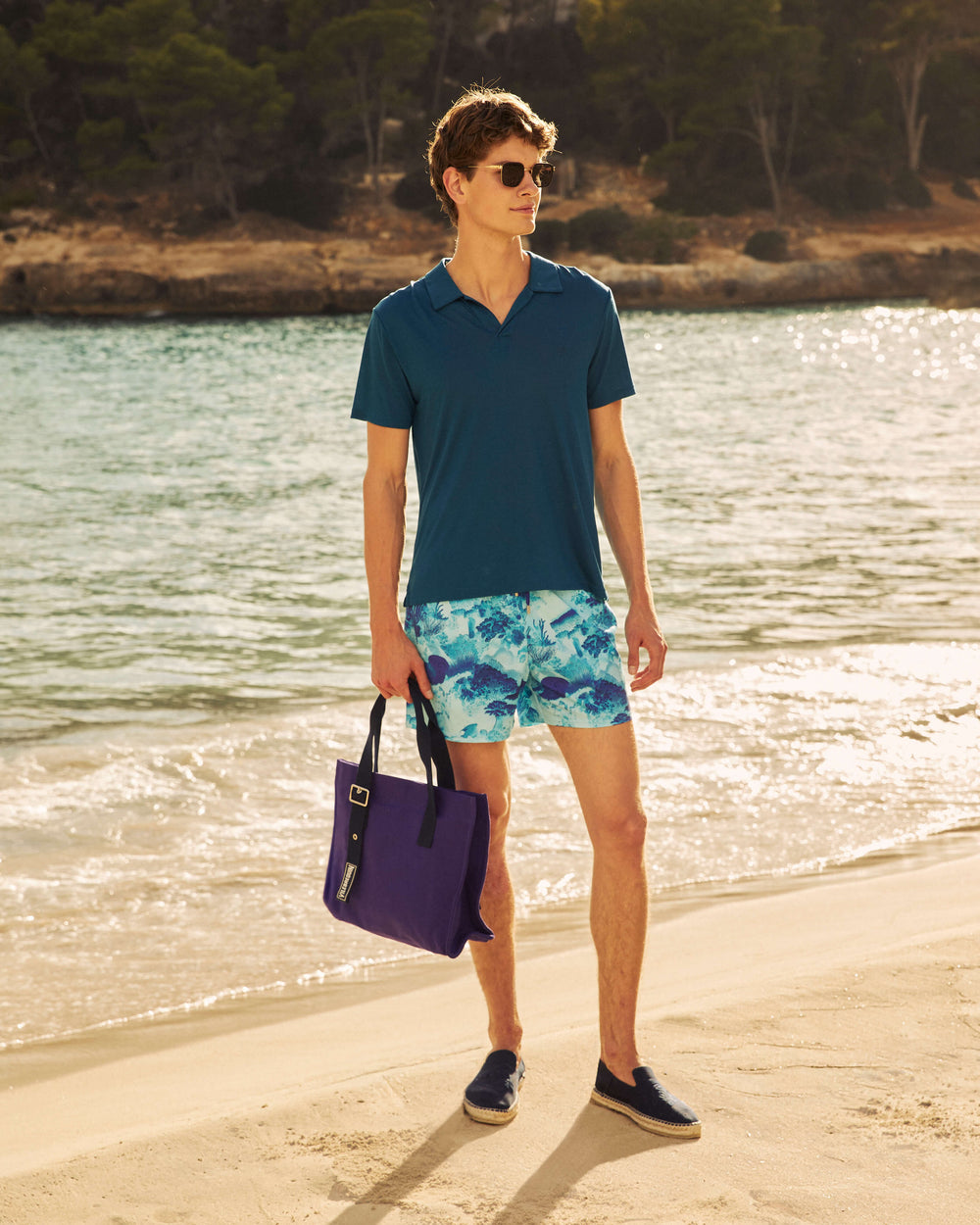 Stretch Short Swim Trunks Coral Reef - Blue Oxygene / Vilebrequin US