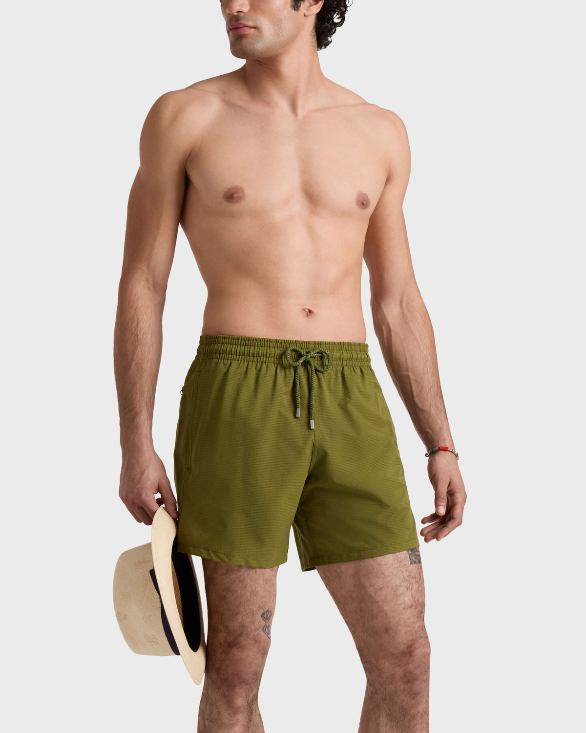 Micro-Perforated Ultra-Light and Packable Swim Trunks Solid - Green Khaki / Vilebrequin Discount