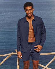 Micro-Perforated Ultra-Light and Packable Swim Trunks Solid - Blue Navy / Vilebrequin New