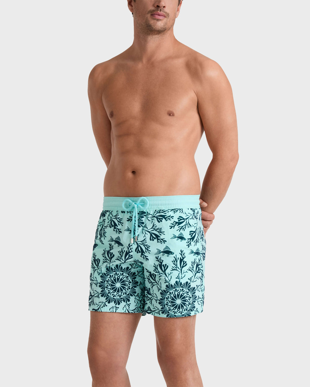 Swim Trunks Flocked Coral Mandala - Blue Oxygene / Vilebrequin Discount