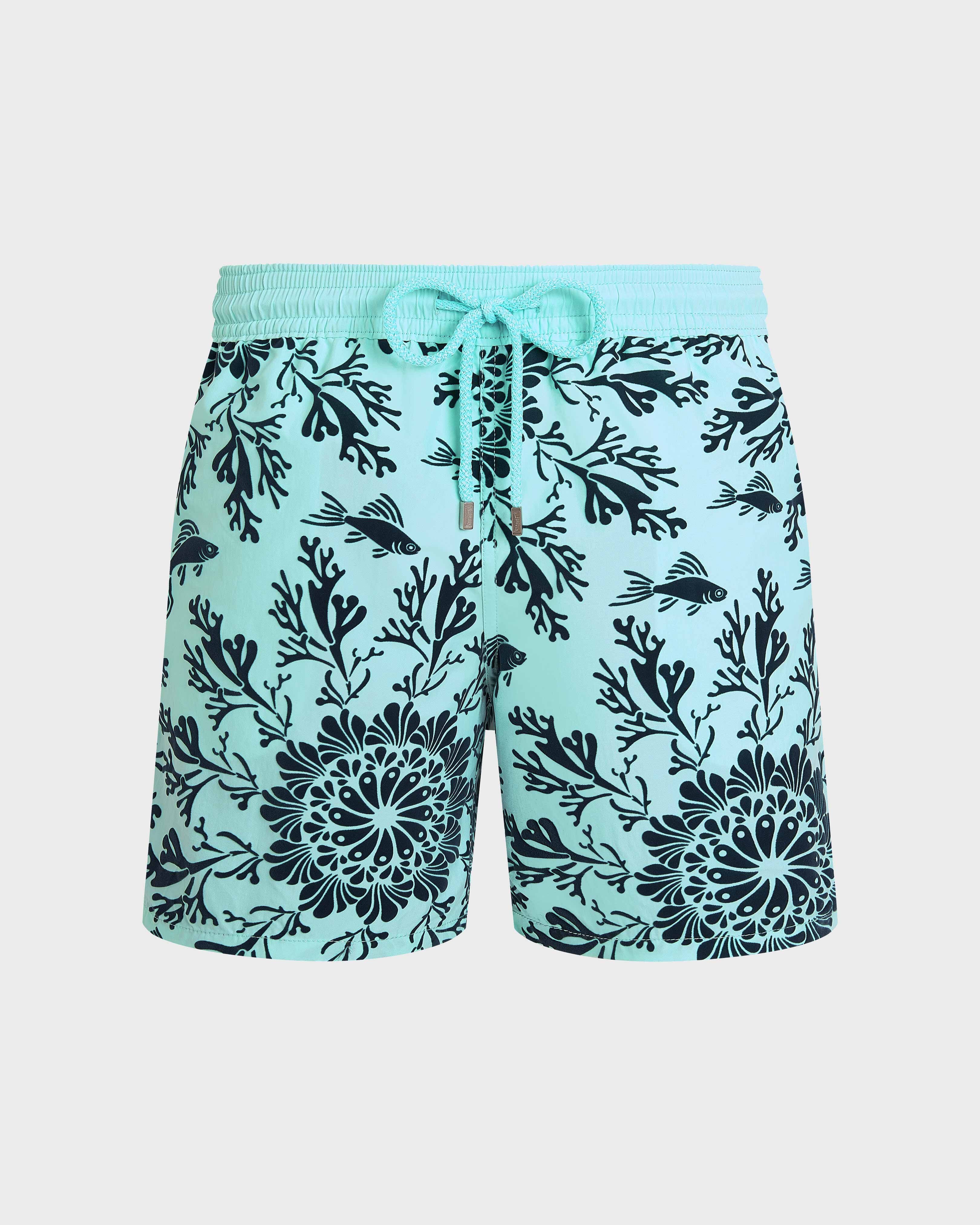 Swim Trunks Flocked Coral Mandala - Blue Oxygene / Vilebrequin Discount
