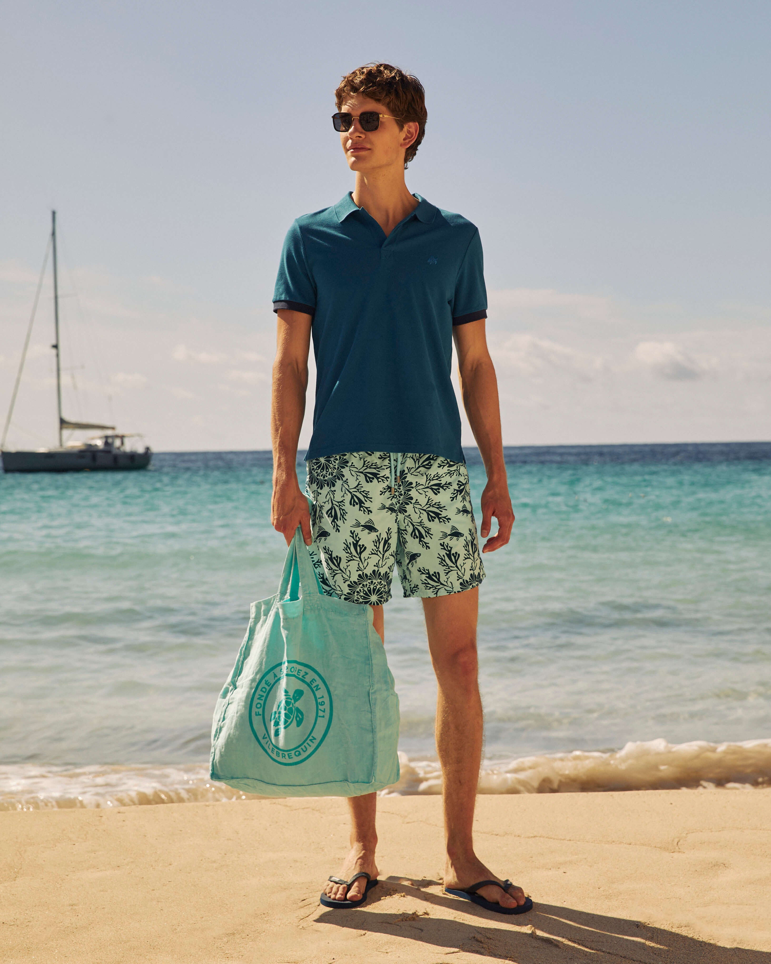 Swim Trunks Flocked Coral Mandala - Blue Oxygene / Vilebrequin Discount