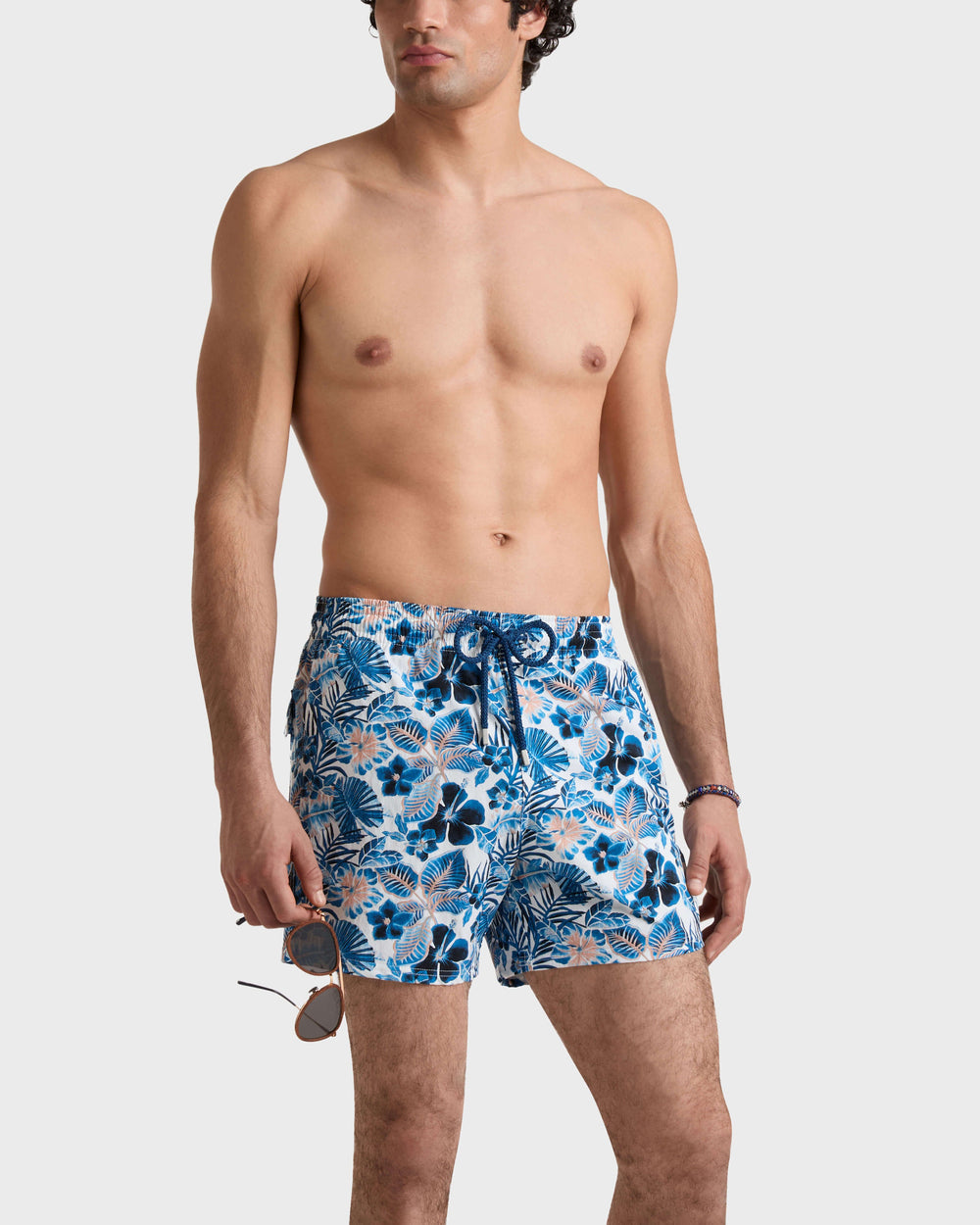 Stretch Short Swim Trunks Island Flowers - White / Vilebrequin For sale