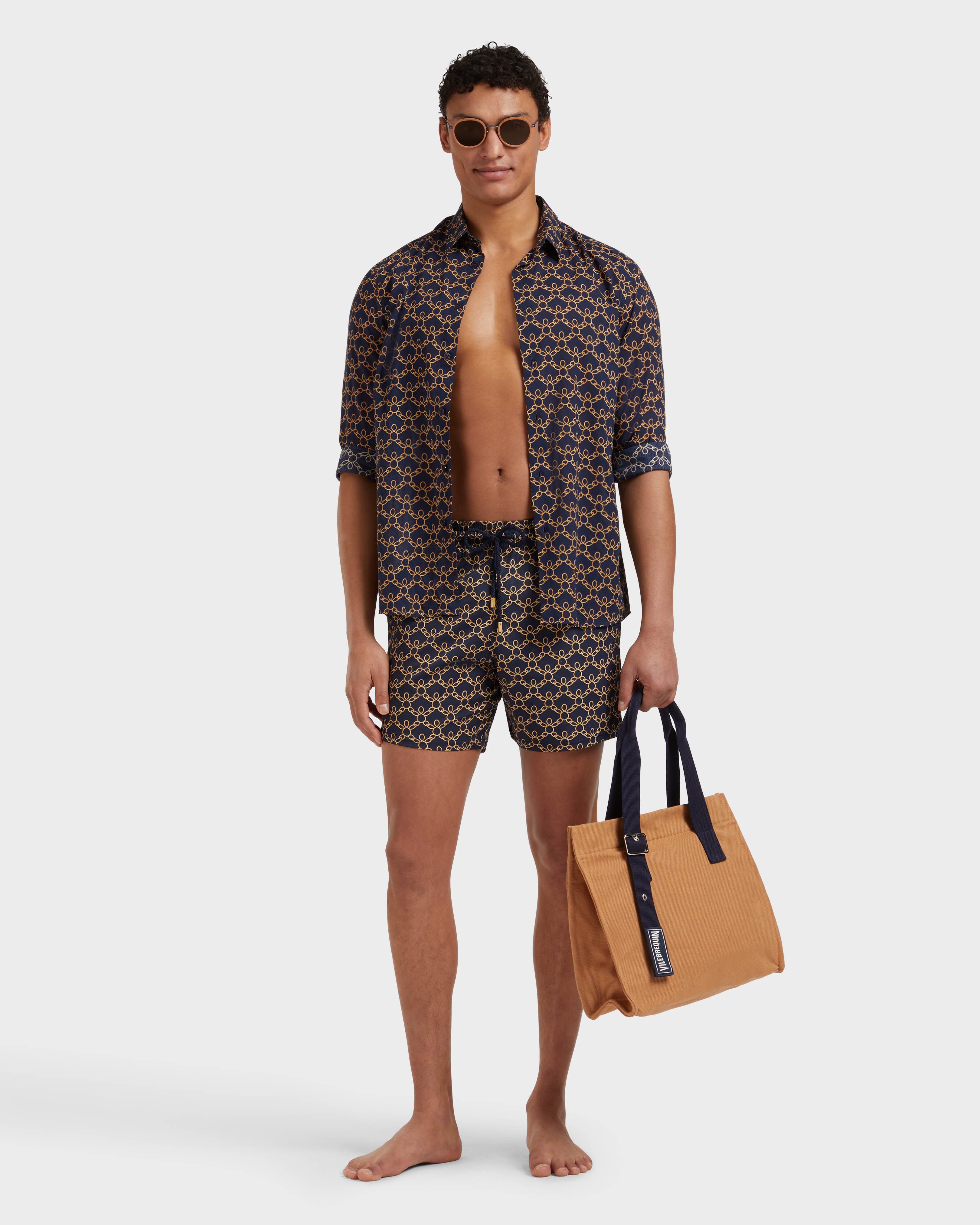 Stretch Short Swim Shorts Turtles Chains - Blue Navy / Vilebrequin Online
