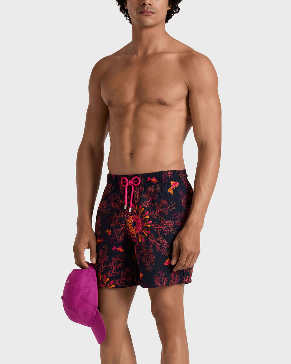 Embroidered Swim Trunks Coral Mandala - Limited Edition - Blue Navy / Vilebrequin On sale