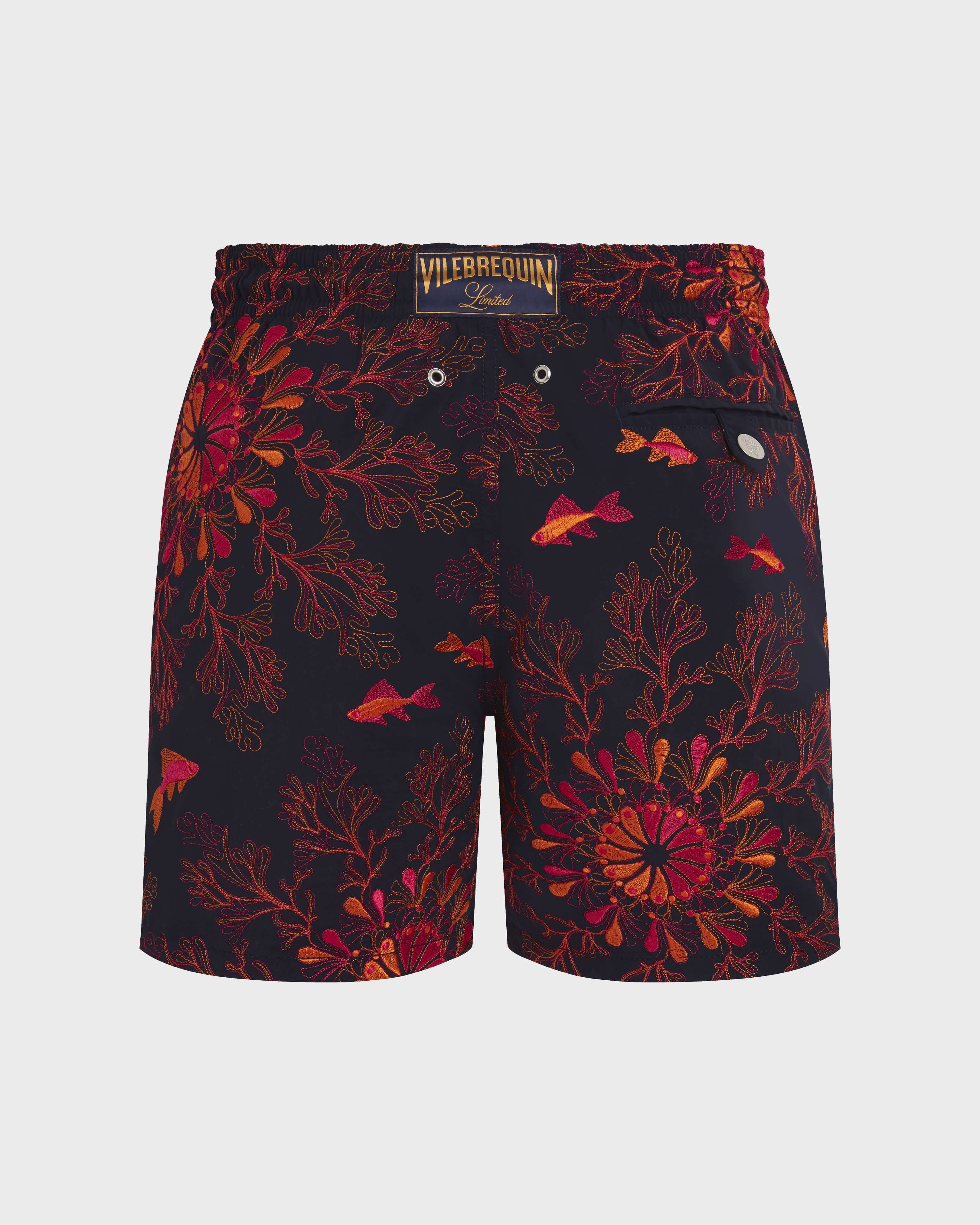 Embroidered Swim Trunks Coral Mandala - Limited Edition - Blue Navy / Vilebrequin On sale