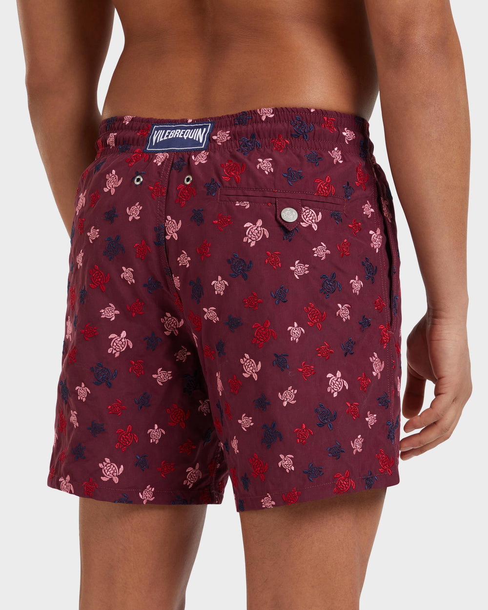 Swim Shorts Embroidered Micro Ronde Des Tortues - Limited Edition - Red Bacchus / Vilebrequin Outlet