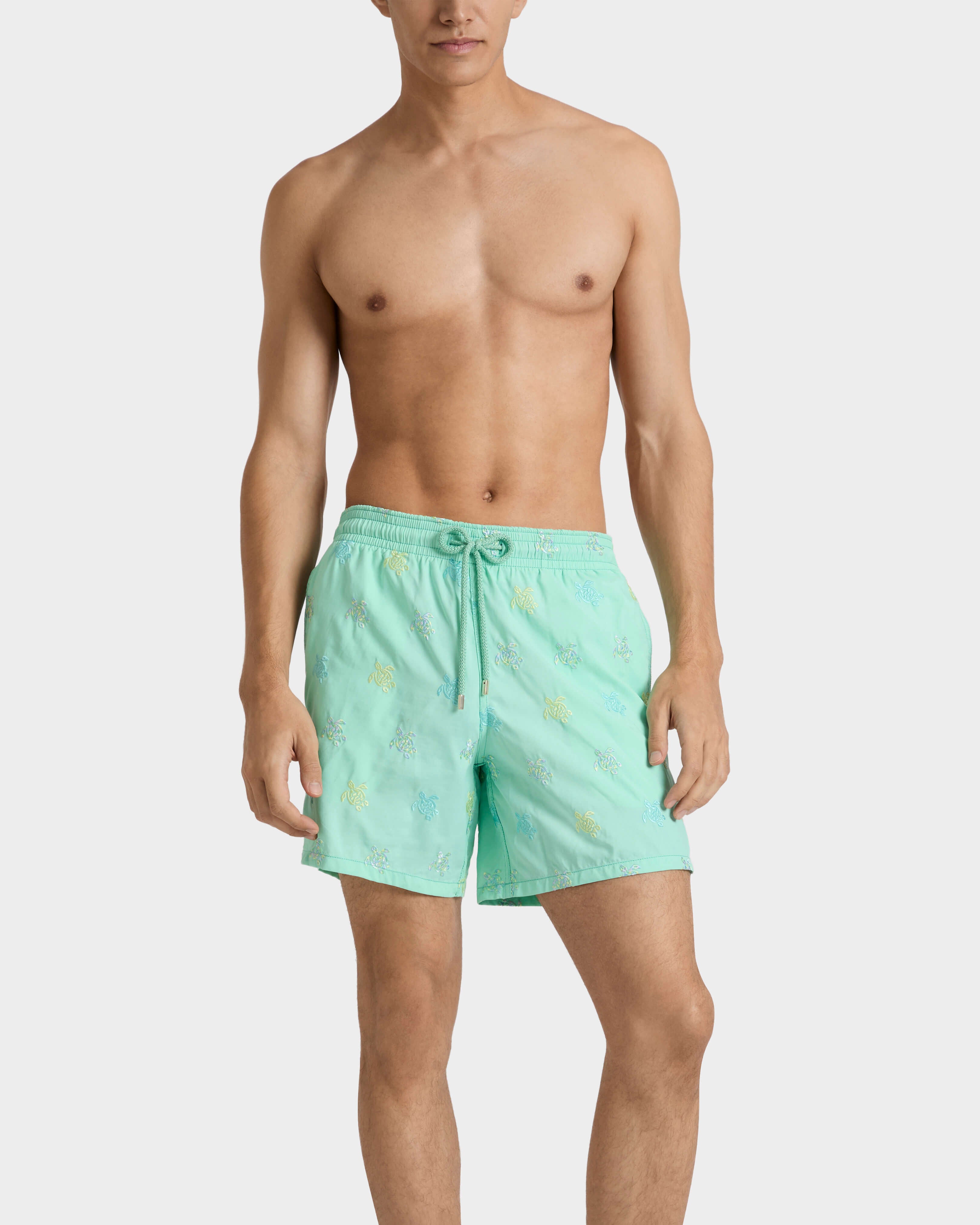 Embroidered Swim Trunks Micro Tortues Diagonales - Limited Edition - Green Caribbean / Vilebrequin US